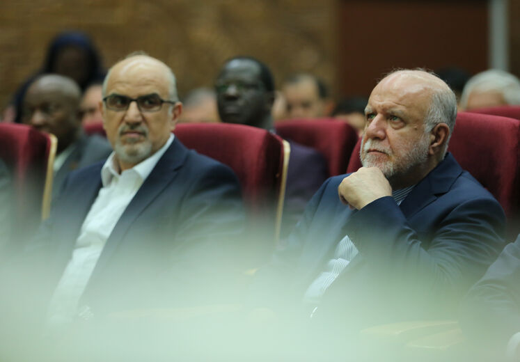 از راست: بیژن زنگنه وزیر نفت و بهزاد محمدی، مدیرعامل شرکت ملی صنایع پتروشیمی 
