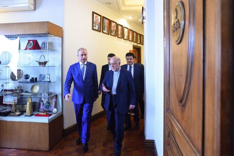 دیدار بیژن زنگنه، وزیر نفت ایران با علی سلیمان غانم، وزیر نفت و منابع معدنی سوریه