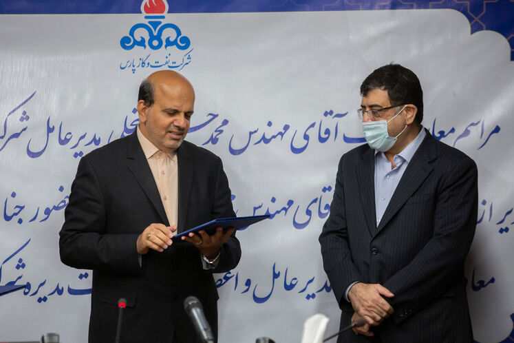 محمد مشکین فام، مدیر عامل سابق شرکت نفت و گاز پارس و محسن خجسته مهر، مدیر عامل شرکت ملی نفت ایران