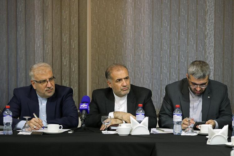 ازراست: احمد اسدزاده، معاون امور بین‌الملل و بازرگانی وزیر نفت ، کاظم جلالی، سفیر ایران در روسیه و  جواد اوجی، وزیر نفت