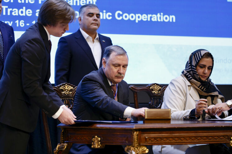 امضای تفاهم‌نامه میان پروانه رضایی، معاون وزیر تعاون، کار و رفاه اجتماعی ایران و ایوانکف میخائیل یورویویچ، رئیس سرویس فدرال کار و اشتغال فدراسیون روسیه