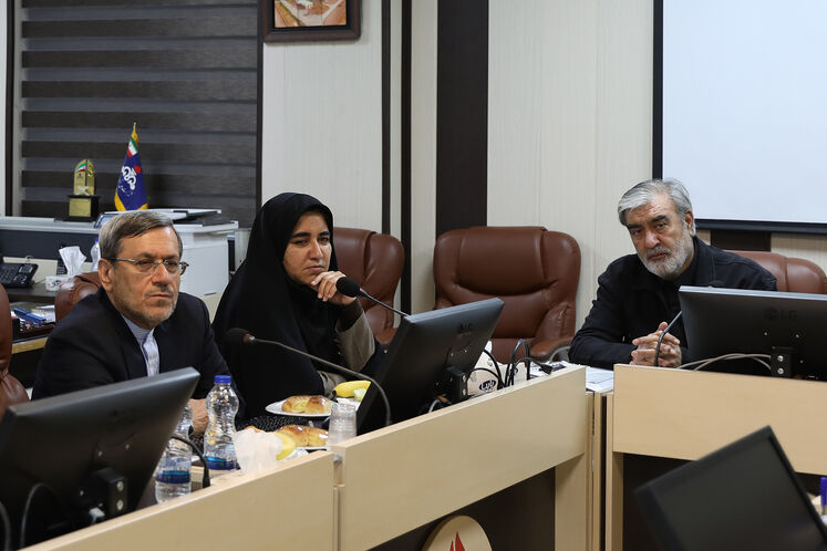 از راست: ابراهیم عزیزی، رئیس کمیسیون امنیت ملی و سیاست خارجی مجلس شورای اسلامی،سارا فلاحی و حسن قشقاوی، اعضای کمیسیون امنیت ملی و سیاست خارجی مجلس شورای اسلامی 