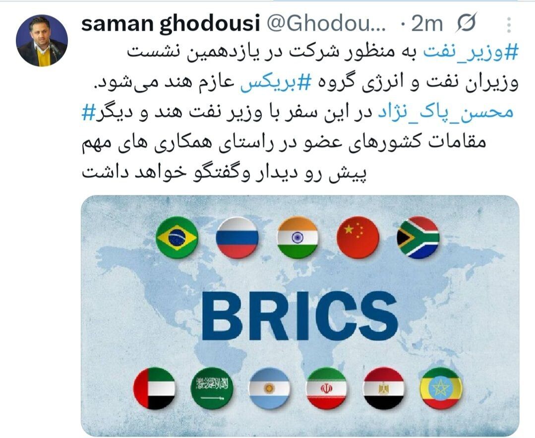 وزیر نفت با مقام‌های انرژی اعضای بریکس دیدار می‌کند